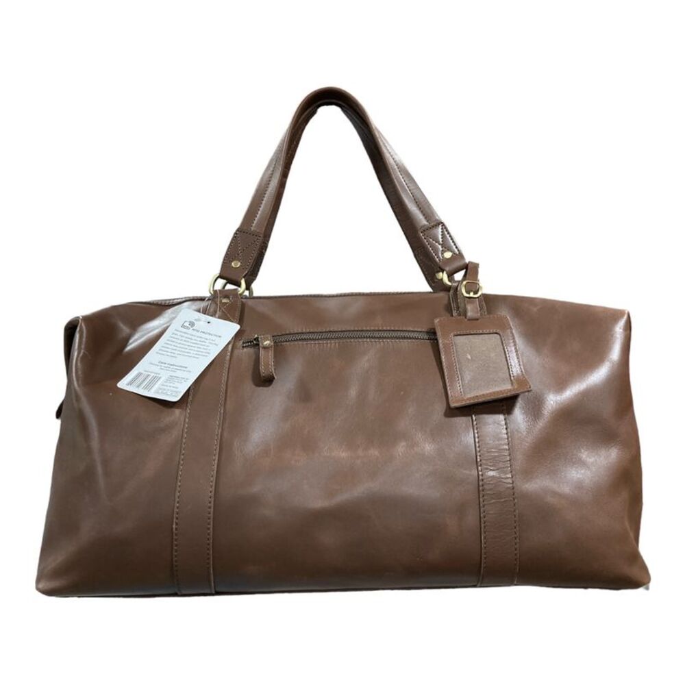 Genuine Leather Travel Bag with RFID Protection Detachable Shoulder Strap, Brown